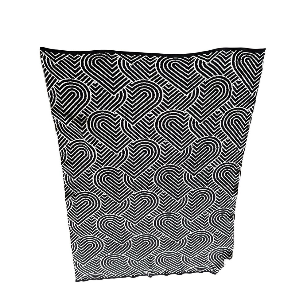 Magaschoni Black White Heart Throw Blanket Plush Knit 52x69 Cozy Soft